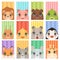 Animal kids portrait. Lion penguin giraffe crocodile fox baby animals avatars with head ears nose dog mouse pig vector