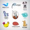 Animal logo collection, Bird, rabbit, cat, fox, dog, chicken, pony, elephant icons