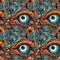 Animal mystery eyes on orange and blue background. AI generative illustration