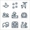 animal and nature line icons. linear set. quality vector line set such as desert, waterfall, elephant, pine, river, mushroom,