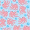 Animal octopus and bubble air on turn blue background