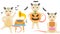 Animal Opossum With A Pumpkin And Bats Around, Dancing With The Gramophone, Eats Chocolate Vector