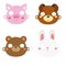 Animal paper masks. Pig, rabbit, bear and dog face masks for party or photo and video chat