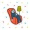 Animal party. Lazy sloth party. Cute sloth drinking a cocktail in cozy armchair. Vector illustration.