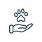 Animal Paw and Human Hand Linear Icon. Animal Donation, Care and Protection concept. Adoption of Pets, Shelter, Charity