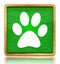 Animal paw print icon chalk board green square button slate texture wooden frame concept isolated on white background with shadow