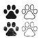 Animal paw print vector icon. Dog or cat footprint trail sign with grunge texture. Pet foot shape mark symbol.