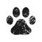 Animal paw print vector icon. Dog or cat footprint trail sign with grunge texture. Pet foot shape mark symbol.