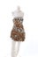 Animal pettern mini dress on mannequin full body shop display. Woman fashion styles, clothes on white studio background.