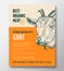 Animal Portrait Organic Meat Abstract Vector Packaging Design or Label Template. Farm Grown Steaks Banner. Modern