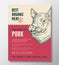 Animal Portrait Organic Pork Meat Abstract Vector Packaging Design or Label Template. Farm Grown Steaks Banner Modern