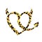 Animal print heart with two horns and a tail on white background