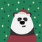 Animal in the Scandinavian style wearing a Santa Claus hat. New Year`s childrens illustration. Cozy bear print. Panda