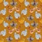 Animal seamless pattern with chicken and rooster. Hand-drawn watercolor illustration, ideal for printing on fabric, packaging.