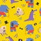 Animal seamless pattern, rhino and elephant vector