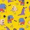 Animal seamless pattern, rhino and elephant vector