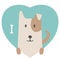 Animal set. Portrait of a dog in love in flat