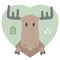 Animal set. Portrait of a moose in love in flat