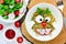 Animal shaped funny food for kids, owl pasta