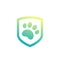 animal shelter logo, paw and shield vector icon