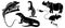 Animal silhouettes set isolited on white. Basilisk lizard, Ground Squirrel, Komodo Waran, Jerboa, Rhinoceros.