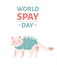 Animal spay or neuter. Cat in veterinary bandage after surgery. Sterilization of pets. World spay day. Vector