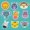 Animal sticker.Cute animal face illustration.Cartoon animals