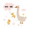 Animal talks. Cute goose with goslings. Parent and children. Funny domestic birds sounds. Farm characters communications