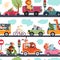 Animal transport pattern. Transportation, funny city zoo traffic. Kids fabric print with cute cartoon car drivers vector