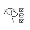 Animal wellness. Dog with checklist of checkmarks, thorough health assessments and care for pets. Editable icon