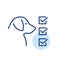 Animal wellness. Dog with checklist of checkmarks, thorough health assessments and care for pets. Vector icon