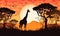 animal wild elephant wildlife africa nature sunset giraffe silhouette safari. Generative AI.