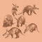 Animal Wildlife Aardvark Overlapping Vector Style Set