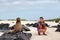 Animal wildlife nature photographer tourist looking at Galapagos Sea Lion