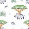 Animals of Africa seamless pattern with tropical leaves. Watercolor seamless pattern.
