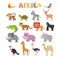 Animals of Africa. Vector set of cartoon jungle animals
