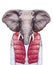 Animals as a human. Portrait of Elephant in down vest and sweater.