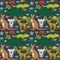 Animals Australia snake, turtle, crocodile, alliagtor, kangaroo, dingo. Seamless pattern on dark background. Vector