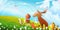 Animals Bear and Moose in Field Flying Kite in Sky