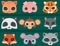 Animals carnival mask vector banner festival decoration masquerade and party costume cute cartoon head decor celebration