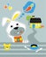 Animals cartoon vector, rabbit thinking about carrot on little home background, little mouse with tableware