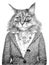 Animals in clothes. People with heads of animals. Cat. Concept graphic, drawing  for cover, advertising, prints on clothing and