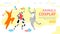 Animals cosplay landing vector Illustration. People dressed in colorful beasts costumes depict cow, cat and charming fox