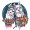 Animals couple llama alpaca lovers illustration cartoon