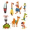Animals of Different Professions Set, Sloth, Giraffe, Kangaroo, Frog, Parrot, Coala Bear, Camel, Crocodile Humanized