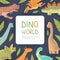 Animals Dino World Banner Template with Space for Text, poster, Card, Background with Cute Prehistoric Animals Cartoon