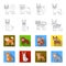 Animals, domestic, wild and other web icon in outline,flet style. Zoo, toys, children, icons in set collection.