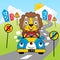 Animals driver, Lion drive a car, vector cartoon illustration