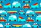 Animals driving to the beach beep beep repeat pattern