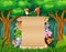 Animals farm with a blank sign paper roll up